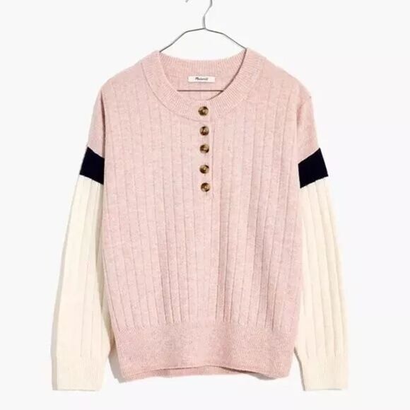 Madewell Merino & Alpaca Wool Bowden Henley Knit Sweater Size Small Pastel - Picture 1 of 10